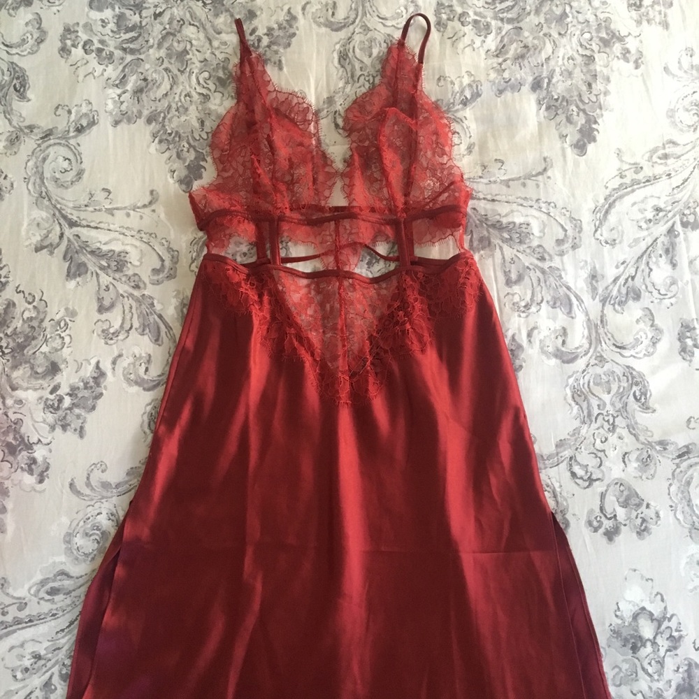 Satin and lace midi slip